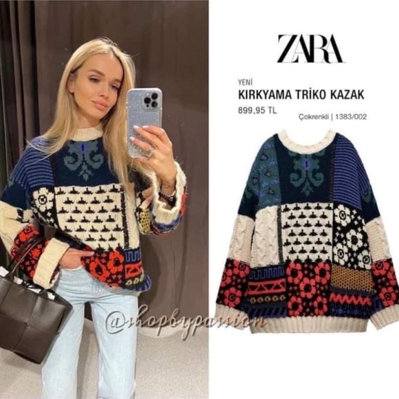 ZARA Oversized Patchwork Knit Sweater, Limited Edition - Picture 3 of 10
